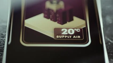 Three-dimensional server rack graphic reports supply air temperature of 20 Stock Photos