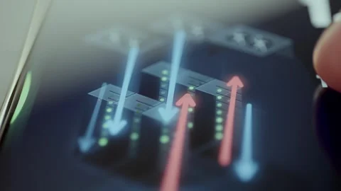 Three-Dimensional Server Rows With Red Hot Air And Blue Cold Air Flow 4K Stock Footage 341356898
