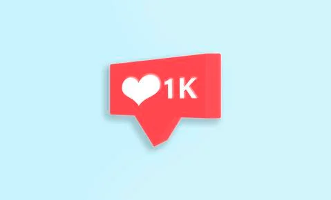 Three-dimensional social network icon in red, one thousand likes, with a heart Stock Illustration