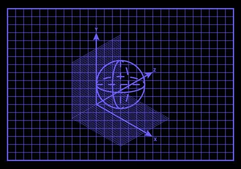 Three dimensional sphere geometry projection grid neon blue background black Stock Illustration