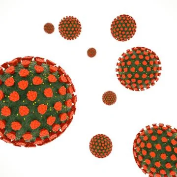 Three-dimensional stylized coronavirus model on a white background. coronavir Stock Illustration