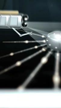Three dimensional subsea repeater connected to multiple illuminated fiber lines Stock Photos