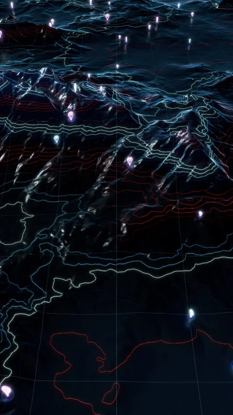 Three-dimensional terrain drawing of landmarks, looping playback Stock-Footage 347580214