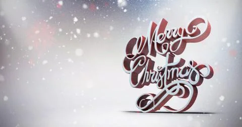Three dimensional text of Merry Christmas in white and red color against snow イラスト素材