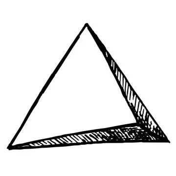 A three-dimensional triangle. Pyramid. A geometric body. A sketch. A hand-drawn Stock Illustration