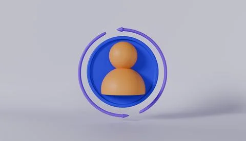 Three dimensional user profile icon surrounded by circular rotation arrows Stock Photos