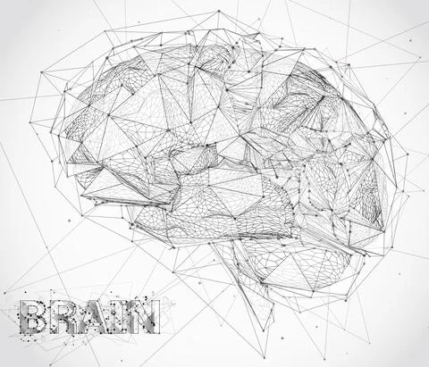 Three-dimensional vector cyber brain. neural network mega-data processing Stock Illustration