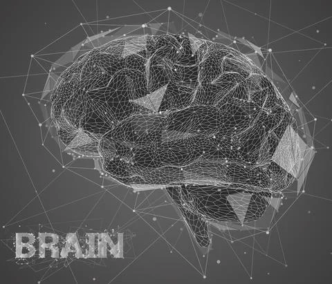Three-dimensional vector cyber brain. neural network mega-data processing Illustrazione stock