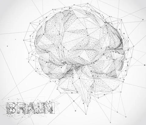 Three-dimensional vector cyber brain. neural network mega-data processing イラスト素材