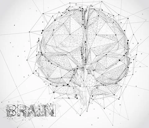 Three-dimensional vector cyber brain. neural network mega-data processing Illustrazione stock