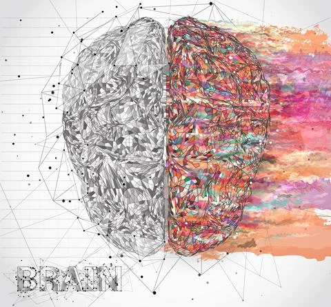 Three-dimensional vector cyber brain. neural network mega-data processing Stock Illustration