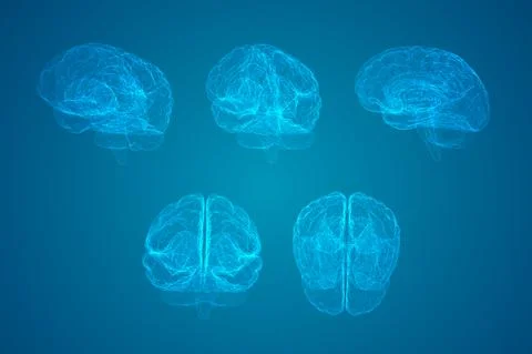 Three-dimensional vector cyber brain. neural network mega-data processing Stock Illustration