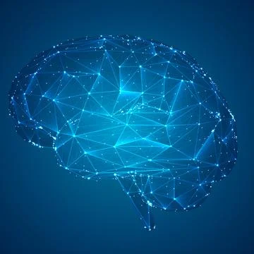 Three-dimensional vector cyber brain. neural network mega-data processing, te Illustrazione stock