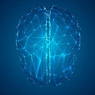 Three-dimensional vector cyber brain. neural network mega-data processing, te Illustrazione stock