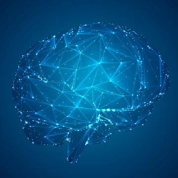 Three-dimensional vector cyber brain. neural network mega-data processing, te Stock Illustration