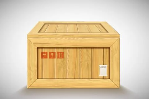 Three-dimensional vector wood box for fragile freight transportation Stock Illustration