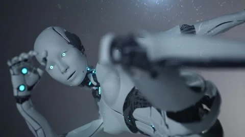 Three dimensional video animation of white female humanoid ai Stock Footage 306487969