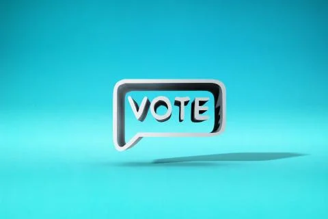 Three-dimensional voting symbol in the blue background. 3d illustration. Stock Illustration