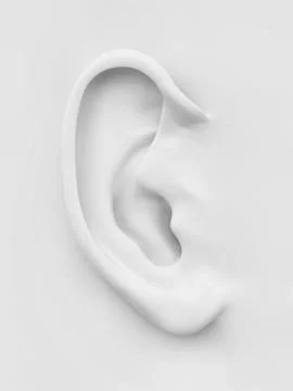 Three-dimensional white soft human ear on white background. 3d Illustrazione stock
