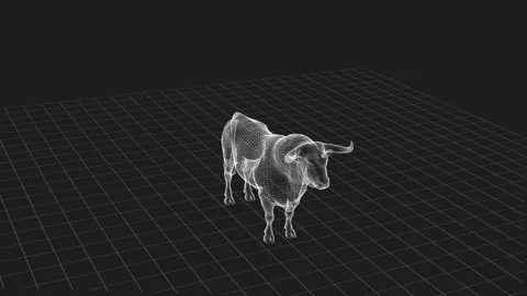 Three-Dimensional Wireframe Bull Model on Grid Surface, Virtual Design 库存影片 342605663