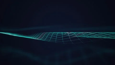 A three dimensional wireframe grid undulates in a seamless loop Stock Footage 342949080
