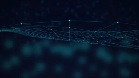 A three dimensional wireframe grid undulates in a seamless loop Stock Footage 343324626