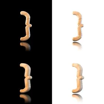 Three dimensional wooden bracket symbol. isolated on white and black. Illustrazione stock