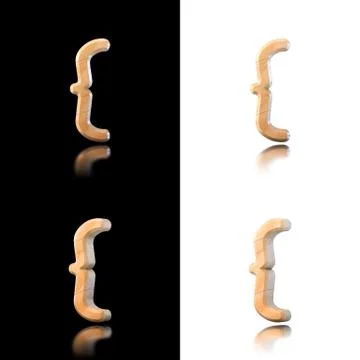 Three dimensional wooden bracket symbol. isolated on white and black. Stock Illustration