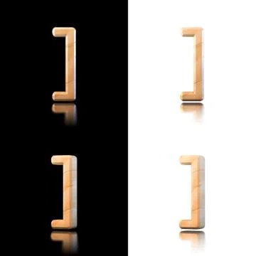 Three dimensional wooden bracket symbol. isolated on white and black. Stock Illustration