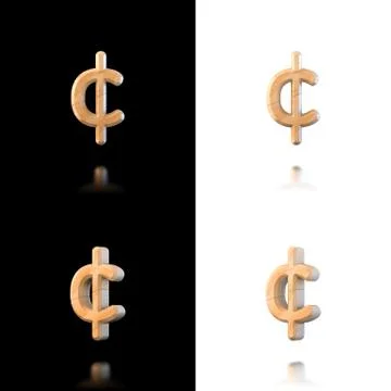 Three dimensional wooden cent symbol. isolated on white and black. Stock Illustration