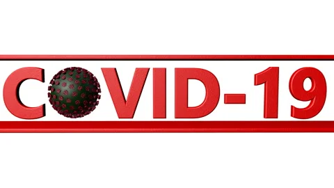 Three-dimensional word covid-19 with a rotating virus model on a white backgroun Stock Footage 127206684