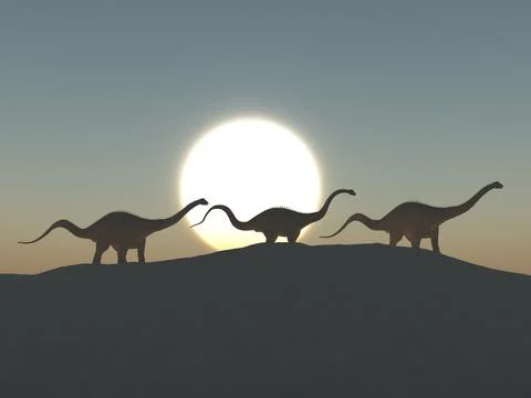 Three dinosaurs diplodocus  at dawn Stock Illustration