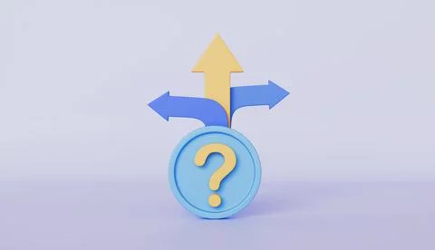 Three direction arrows with question mark base, Growth options and navigation Illustration