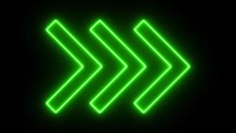 Three Direction Pointing Arrow. Green Neon Symbol Flickering Effect Stock Footage 248321417