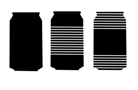 Three distinct aluminum beverage container silhouettes isolated Stock Illustration