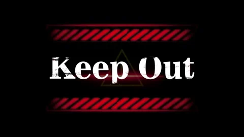 Three distinct keep out warning signs with red industrial hazard striping Stock Footage 338314531