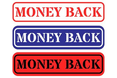 Three distinct money back guarantee seals in red and blue Stock Illustration