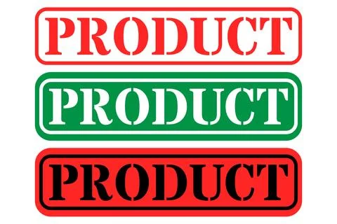 Three distinct product labels featuring bold red and green designs Stock Illustration