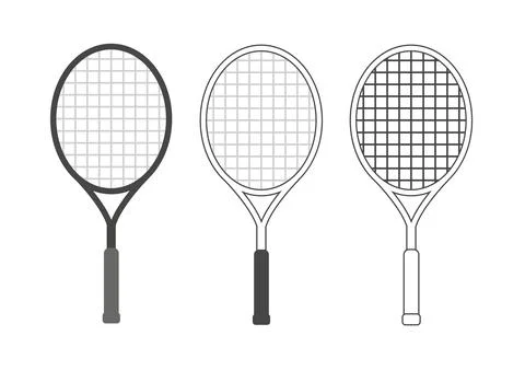 Three distinct tennis rackets displayed side by side. Stockillustratie