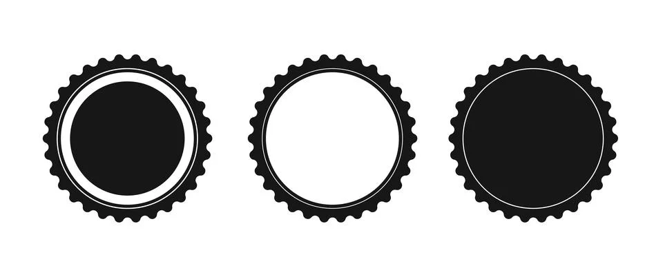 Three distinctive circular bottle caps displayed on a white background Ilustração Stock