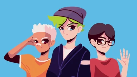 Three diverse animated young people friends waving and looking towards came.. Stock-Footage 338422428