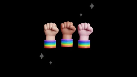 Three Diverse Fists Raised in Protest with Rainbow Pride Wristbands. 스톡 동영상 340283444