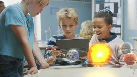 Three Diverse School Children in Science Class Use Digital Tablet Computer Stock Footage 122425151
