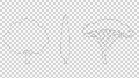 Three diverse tree species isolated on transparent background for elevation.. Stock Illustration
