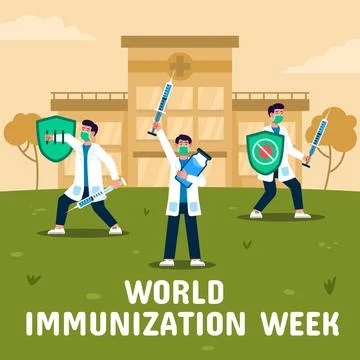 Three Doctors On Immunization Week Service Stock Illustration