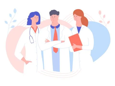 Three doctors on a pastel background. 库存插图