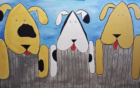 Three Dogs on a Fence Ilustración de archivo