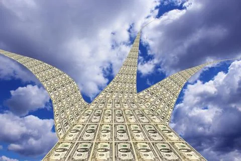 Three dollar roads going away to blue sky Illustrazione stock