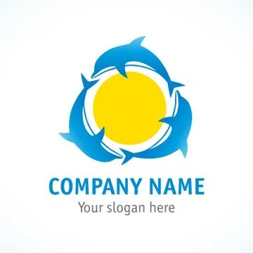 Three dolphins in the sun logo Stock Illustration