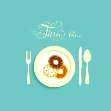 Three donut on a plate Stock Illustration